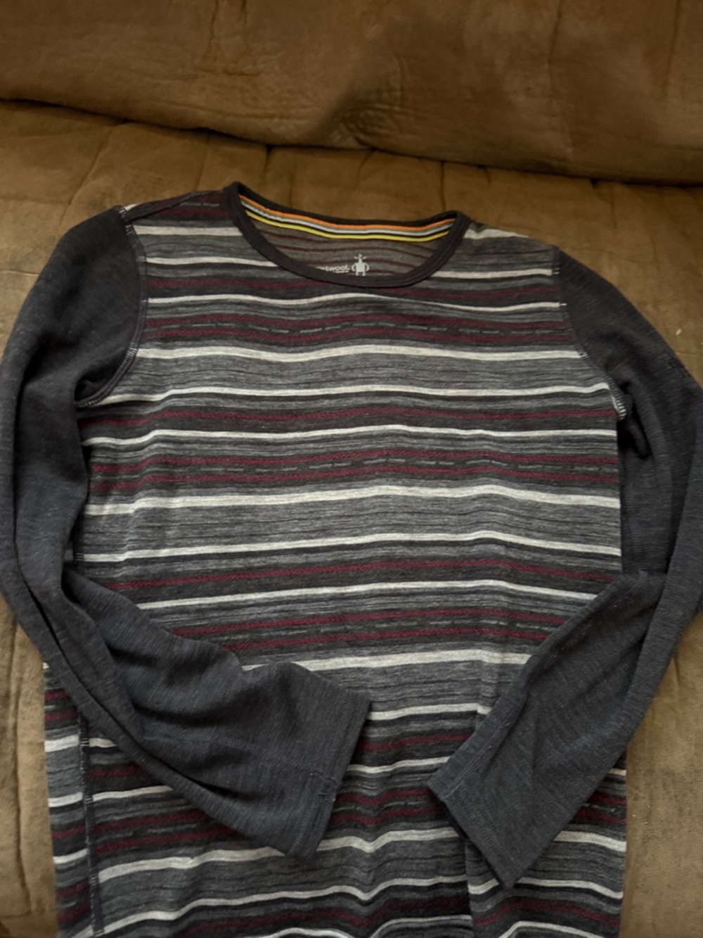Smartwool Striped Crew Neck wool base layer Charcoal, Burgundy & Black